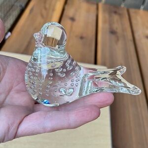 Vintage Clear Glass Song Bird Figurine Paperweight